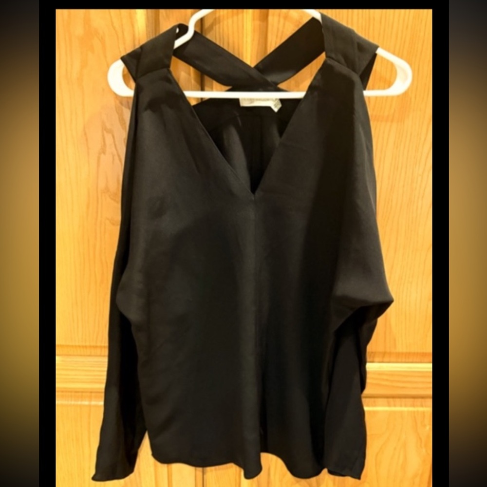 Ramy Brook Black Silk Cold Shoulder Blouse Size Small